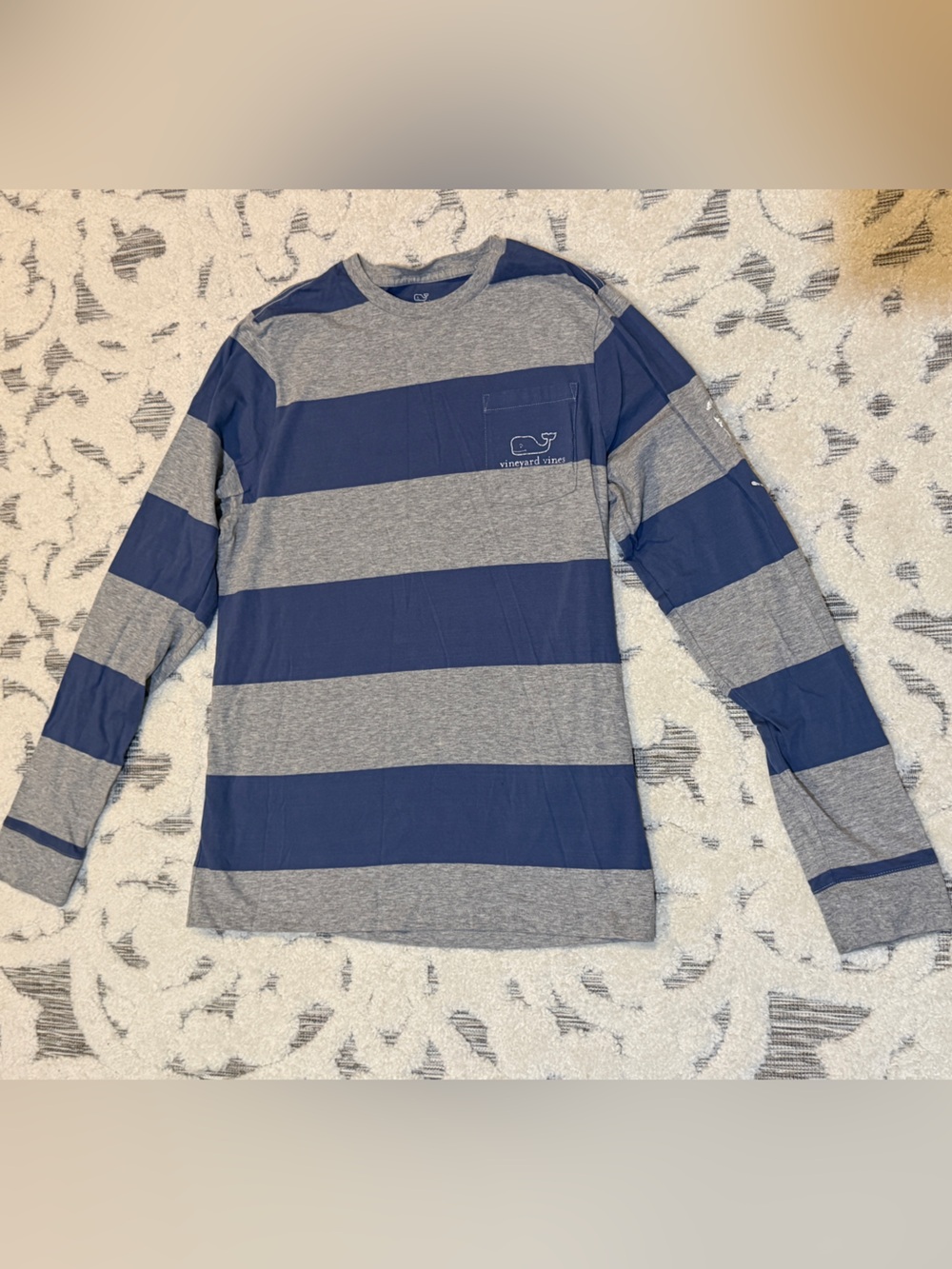 Kids size XL (18) Vineyard Vines Classic Striped Long Sleeve Tee - Navy & Gray